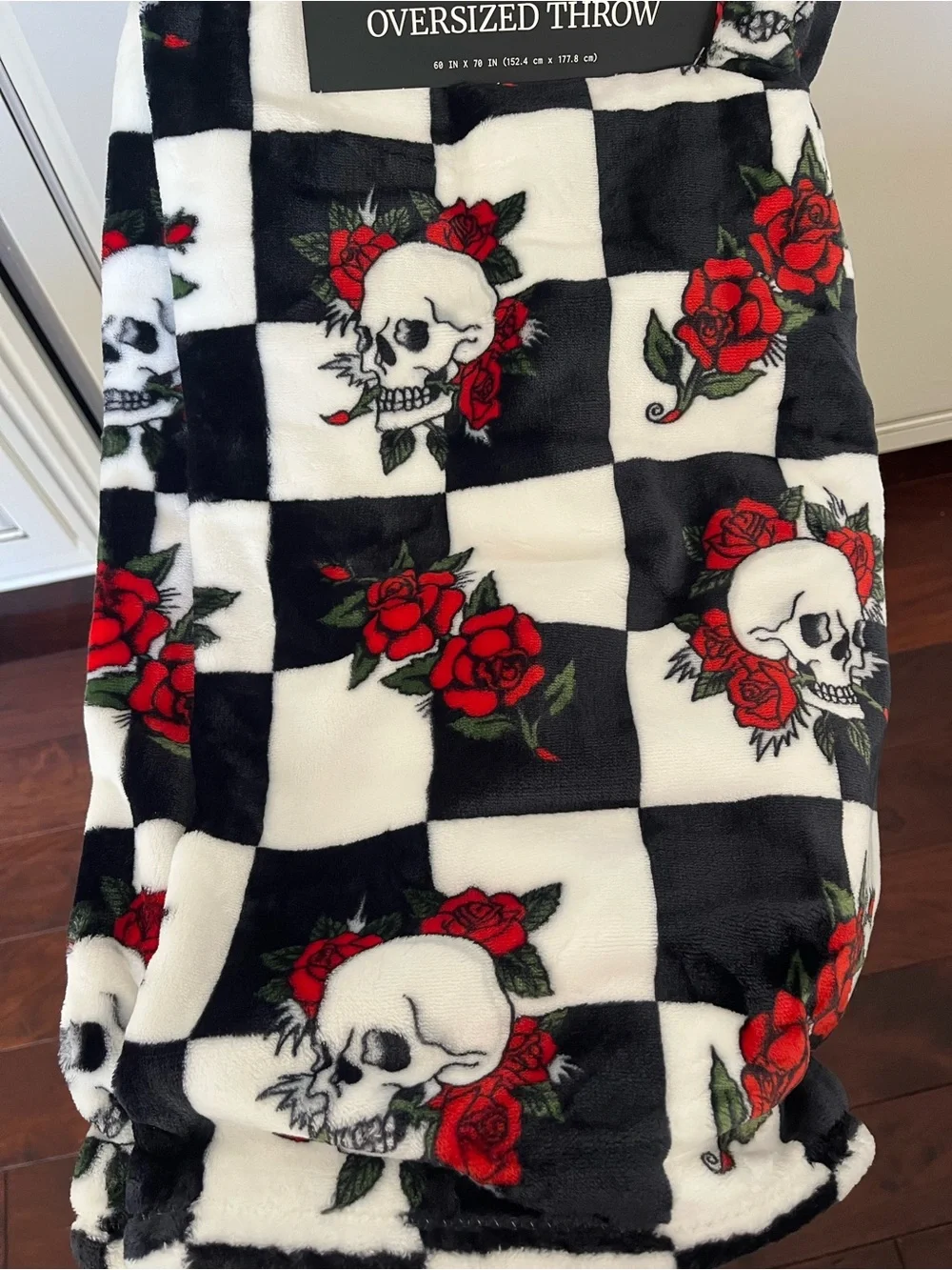 Ed Hardy Checkerboard Skull & Rose Plush Throw Blanket
